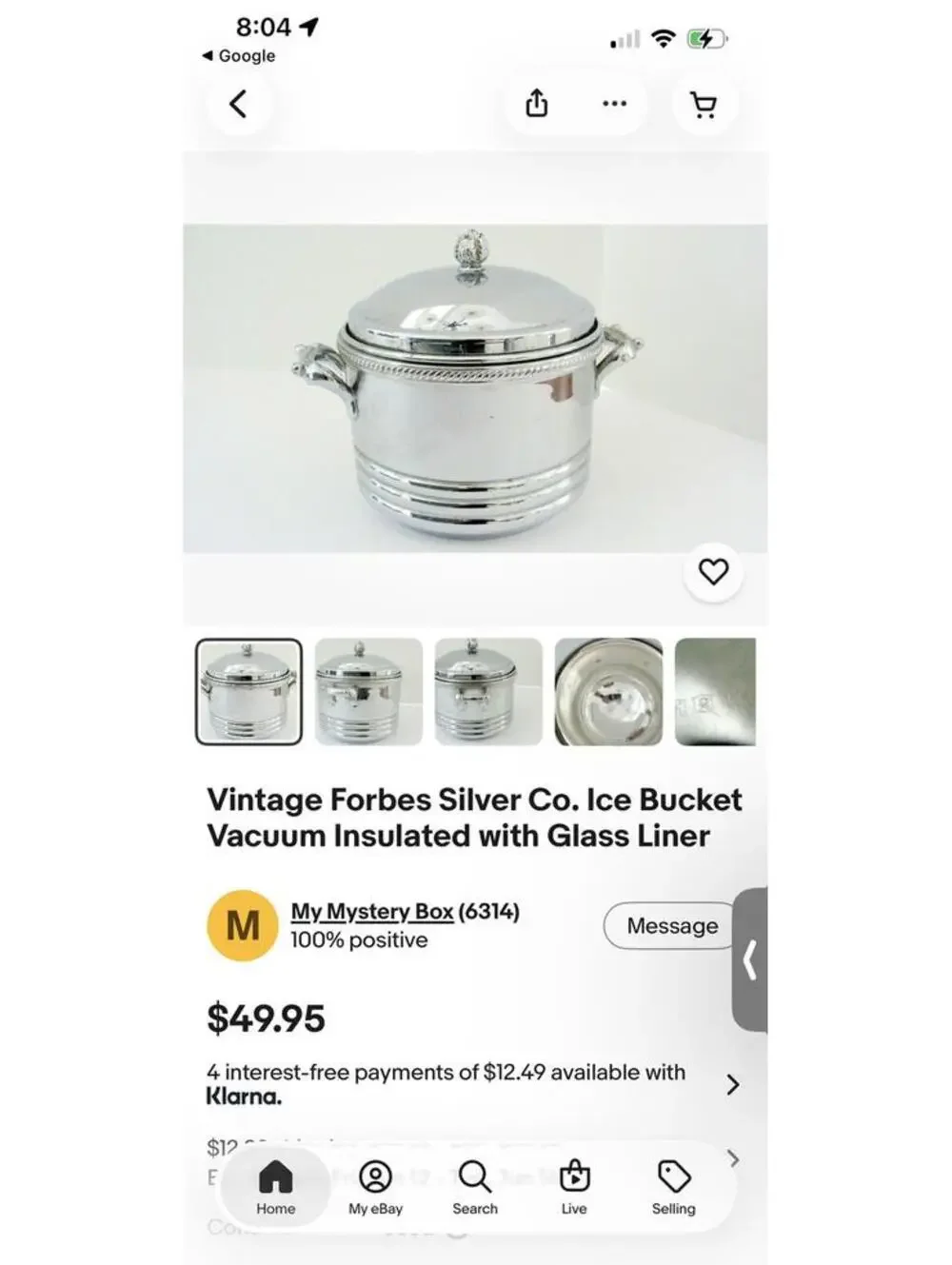 Vintage Forbes Silver Co. Silverplate Vacuum Insulated Ice Bucket with Glass LId